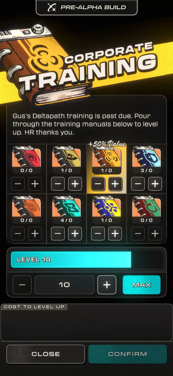 Corporate Training level-up screen